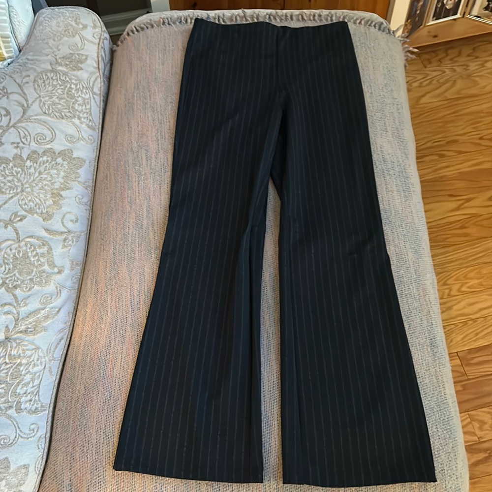 MAX STUDIO HIGH WAIST PONTE  PANT MED DARK GREY PINSTRIPE FLARE LEG NWT
